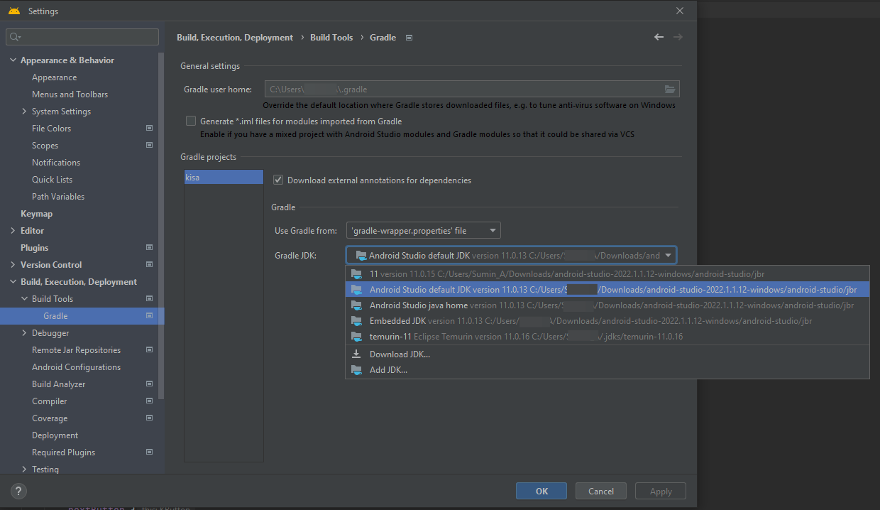 Show jsdk path in android studio